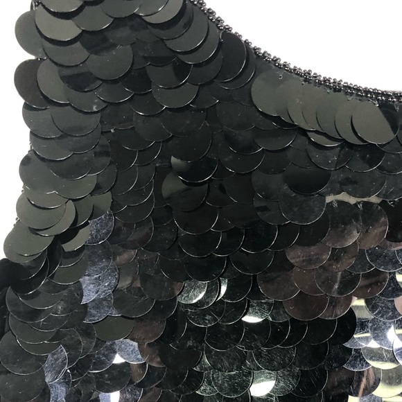 Vintage Nite Line Circle Paillettes Beading Black Blouse Tank Top Gatsby Party - Picture 5 of 8